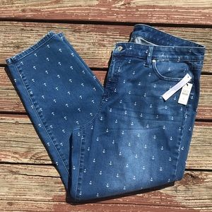 NWT Talbots Flawless Slim Ankle Jeans Anchor Print